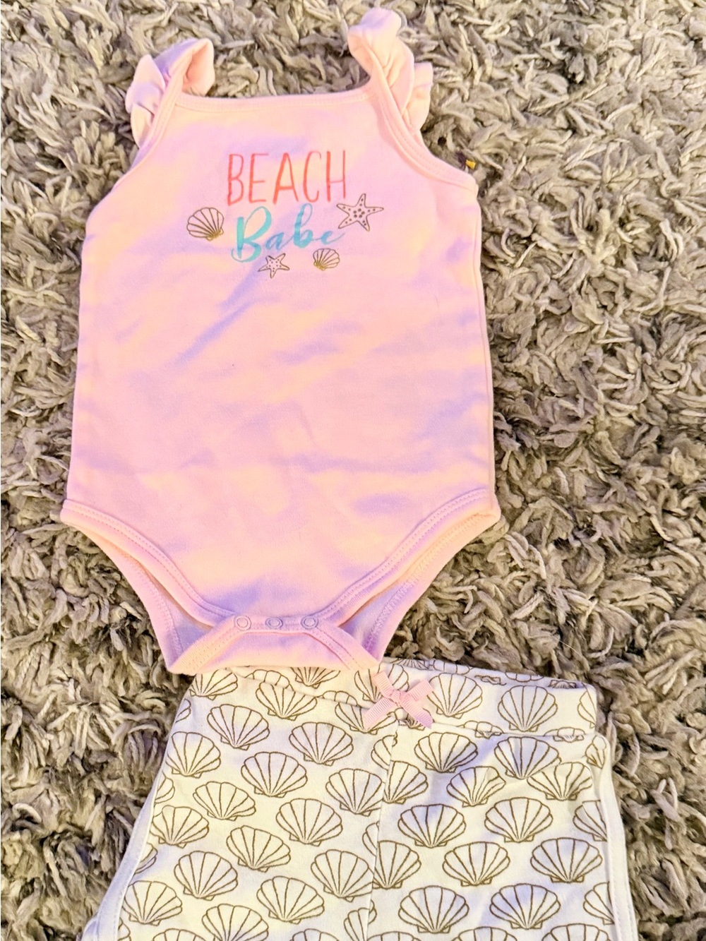 Little Treasures Beach Babe Pink Baby Onesie & Shell Print Shorts - 6-9mons